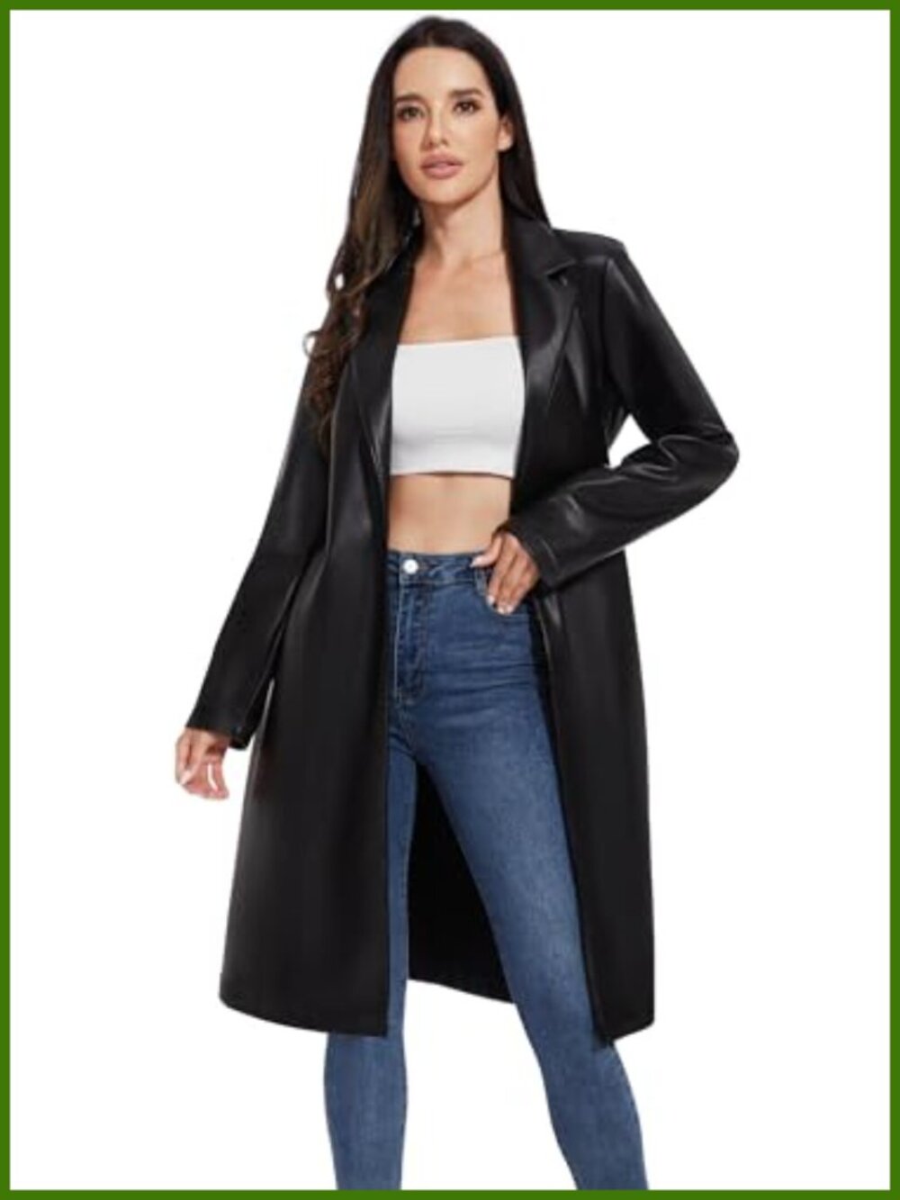 Faux Leather Trench Coat Women's Moto Biker Jacket Lightweight Vegan Pleather